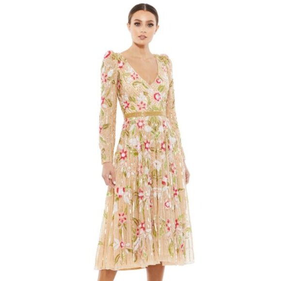 Mac Duggal Dresses & Skirts - Mac Duggal Floral Embroidered Maxi Dress - Pink and Green Size 16